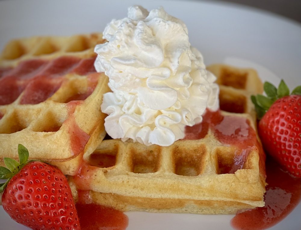 Best Ever Waffles with Strawberry Maple Syrup